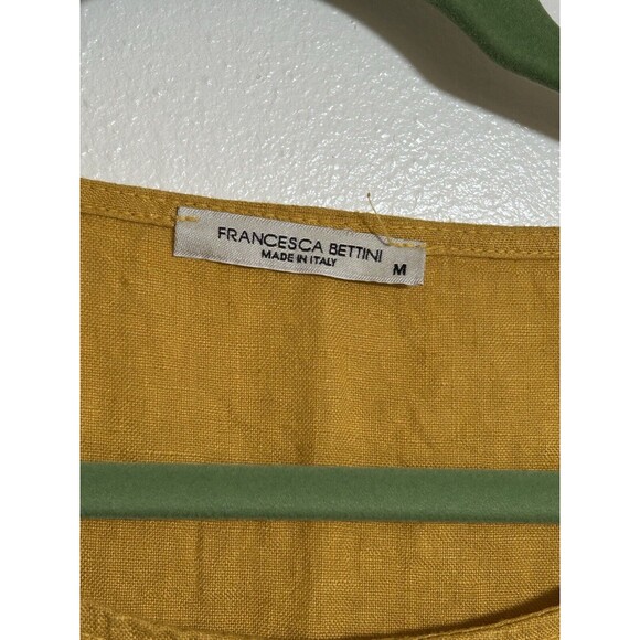 Francesca Bettini 100% Linen Short Sleeve Top in Goldenrod Pockets Size Medium - Picture 3 of 5